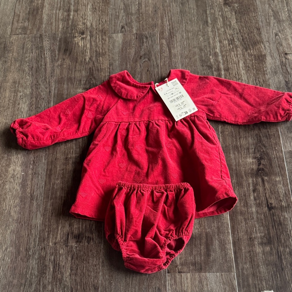 Zara Red Baby Dress & Bloomers Set